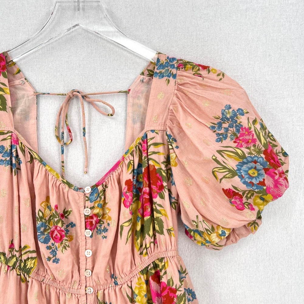 ANTHROPOLOGIE Love The Label Rosette Babydoll Top S Pink Floral Puff Sleeve Boho - Picture 6 of 16